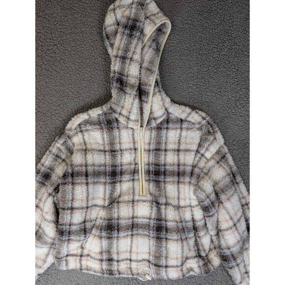 Aeropostale Women's Top Jacket Hooded Medium 1/4 Zip Fleece Fuzzy Crop Pullover - Picture 1 of 13